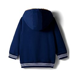 Babyhug Cotton Knit Full Sleeves Hooded SweatJacket with Bear Patch Detailing - Navy Blue