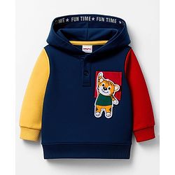 Babyhug 100% Cotton Knit Full Sleeves Hooded Sweatshirt With Tiger Applique - Navy Blue