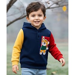 Babyhug 100% Cotton Knit Full Sleeves Hooded Sweatshirt With Tiger Applique - Navy Blue