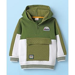 Babyhug Cotton Knit Full Sleeves Hooded Sweatshirt With Front Pocket & Patch - Multi Colour