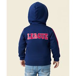 Babyhug Cotton Knit Full Sleeves Hooded Sweatjacket With Tiger Print & Kangaroo Pockets - Navy Blue