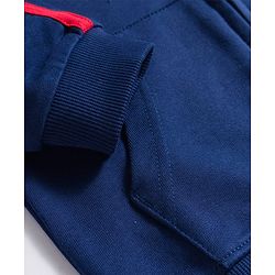 Babyhug Cotton Knit Full Sleeves Hooded Sweatjacket With Tiger Print & Kangaroo Pockets - Navy Blue