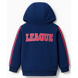 Babyhug Cotton Knit Full Sleeves Hooded Sweatjacket With Tiger Print & Kangaroo Pockets - Navy Blue