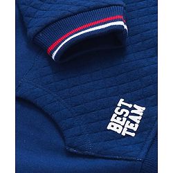 Babyhug Cotton Knit Full Sleeves Heavy Gauge Quilted Fabric Overlapped Sweatshirt With Varsity Patch & Kangaroo  Pockets - Navy Blue