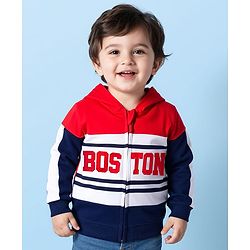 Babyhug Cotton Knit Full Sleeves Hooded Sweatjacket With Boston Embroidery - Multicolor