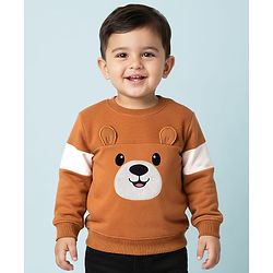 Babyhug Cotton Knit Full Sleeves Sweatshirt with Teddy Bear Graphics & Cut & Sew Design - Brown