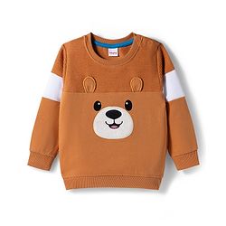 Babyhug Cotton Knit Full Sleeves Sweatshirt with Teddy Bear Graphics & Cut & Sew Design - Brown