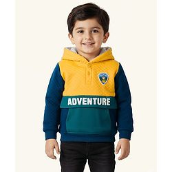 Babyhug Cotton Knit Full Sleeves Hooded Sweatshirt With Adventure Print & Tiger Patch - Multicolor