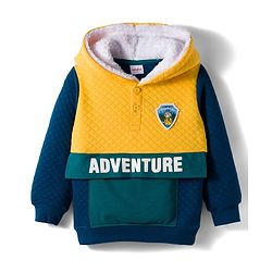 Babyhug Cotton Knit Full Sleeves Hooded Sweatshirt With Adventure Print & Tiger Patch - Multicolor