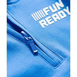 Babyhug Cotton Knit Full Sleeves Hooded Sweatjacket With Text Print & Kangaroo Pockets - Blue