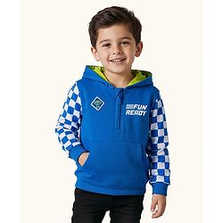 Babyhug Cotton Knit Full Sleeves Hooded Sweatjacket With Text Print & Kangaroo Pockets - Blue