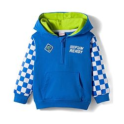 Babyhug Cotton Knit Full Sleeves Hooded Sweatjacket With Text Print & Kangaroo Pockets - Blue