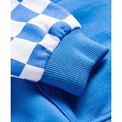 Babyhug Cotton Knit Full Sleeves Hooded Sweatjacket With Text Print & Kangaroo Pockets - Blue