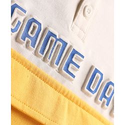 Babyhug Cotton Knit Full Raglan Sleeves Hooded Sweatshirt with Henley Neck Cut & Sew Design & Game Boy Graphics - White Blue & Yellow