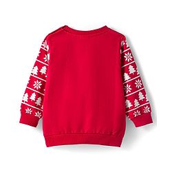 Babyhug Cotton Knit Full Sleeves Sweatshirt With Reindeer Print & Applique - Red & White