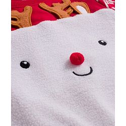 Babyhug Cotton Knit Full Sleeves Sweatshirt With Reindeer Print & Applique - Red & White