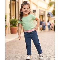 Babyhug Cotton Denim Full Length Washed Jeans With Stretch - Navy Blue