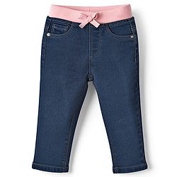 Babyhug Cotton Denim Full Length Washed Jeans With Stretch - Navy Blue