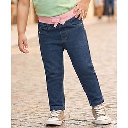 Babyhug Cotton Denim Full Length Washed Jeans With Stretch - Navy Blue