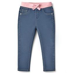 Babyhug Cotton Denim Full Length Washed Jeans With Stretch - Navy Blue