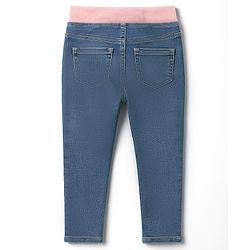 Babyhug Cotton Denim Full Length Washed Jeans With Stretch - Navy Blue