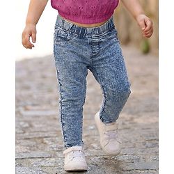 Babyhug Cotton Denim Full Length Washed Jegging With Stretch - Cloud Blue