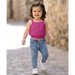 Babyhug Cotton Denim Full Length Washed Jegging With Stretch - Cloud Blue