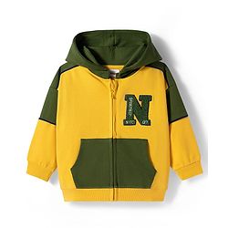 Babyhug Cotton Knit Full Sleeves Hooded SweatJacket with Cut & Sew Design & Kangaroo Pocket - Yellow & Green