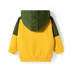 Babyhug Cotton Knit Full Sleeves Hooded SweatJacket with Cut & Sew Design & Kangaroo Pocket - Yellow & Green