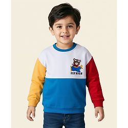 Babyhug Cotton Knit Drop Shoulder Full Sleeves Sweatshirt With Teddy Bear Graphics - Multicolor