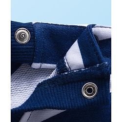 Babyhug Cotton Knit Full Sleeves Striped Sweatshirt With Teddy Bear Print & Applique - Navy Blue & White