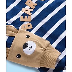 Babyhug Cotton Knit Full Sleeves Striped Sweatshirt With Teddy Bear Print & Applique - Navy Blue & White