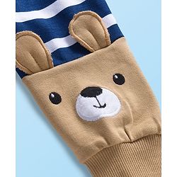 Babyhug Cotton Knit Full Sleeves Striped Sweatshirt With Teddy Bear Print & Applique - Navy Blue & White