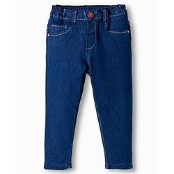 Babyhug Cotton Denim Full Length Jeans With Stretch - Navy Blue