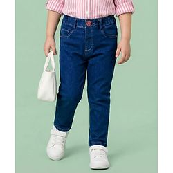 Babyhug Cotton Denim Full Length Jeans With Stretch - Navy Blue
