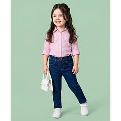 Babyhug Cotton Denim Full Length Jeans With Stretch - Navy Blue