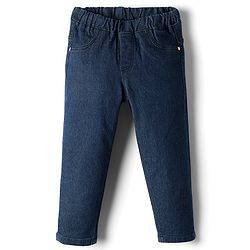 Babyhug Cotton Denim Washed Jeggings With Stretch - Navy Blue