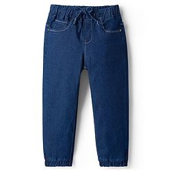 Babyhug Cotton Denim Full Length  Washed Jeans With Stretch - Navy Blue