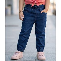 Babyhug Cotton Denim Full Length  Washed Jeans With Stretch - Navy Blue