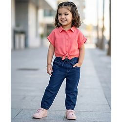 Babyhug Cotton Denim Full Length  Washed Jeans With Stretch - Navy Blue