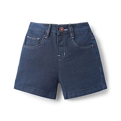 Babyhug Mid Thigh Denim Washed Shorts With Stretch - Navy Blue