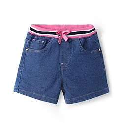 Babyhug Mid Thigh Denim Washed Shorts With Ribbed Waist - Blue