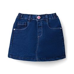 Babyhug Denim Mid Thigh Washed Skirt With Stretch - Navy Blue