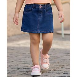 Babyhug Denim Mid Thigh Washed Skirt With Stretch - Navy Blue