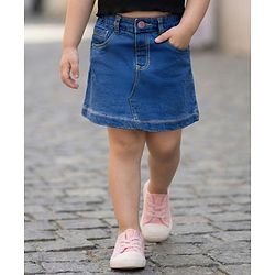 Babyhug Denim Mid Thigh Washed Skirt With Stretch - Navy Blue