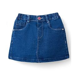 Babyhug Denim Mid Thigh Washed Skirt With Stretch - Navy Blue