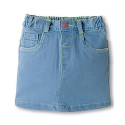 Babyhug Denim Mid Thigh Washed Skirt With Stretch - Navy Blue
