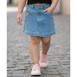 Babyhug Denim Mid Thigh Washed Skirt With Stretch - Navy Blue