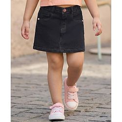 Babyhug Denim Mid Thigh Washed Skirt With Stretch - Navy Blue