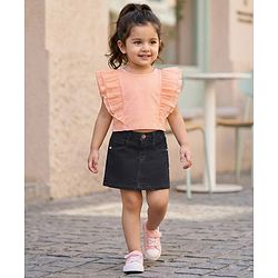 Babyhug Denim Mid Thigh Washed Skirt With Stretch - Navy Blue